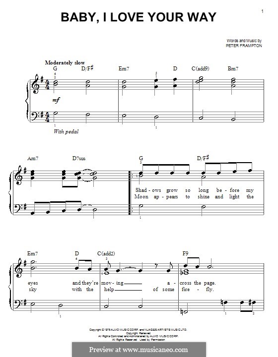Baby, I Love Your Way: Для фортепиано (легкий уровень) by Peter Frampton