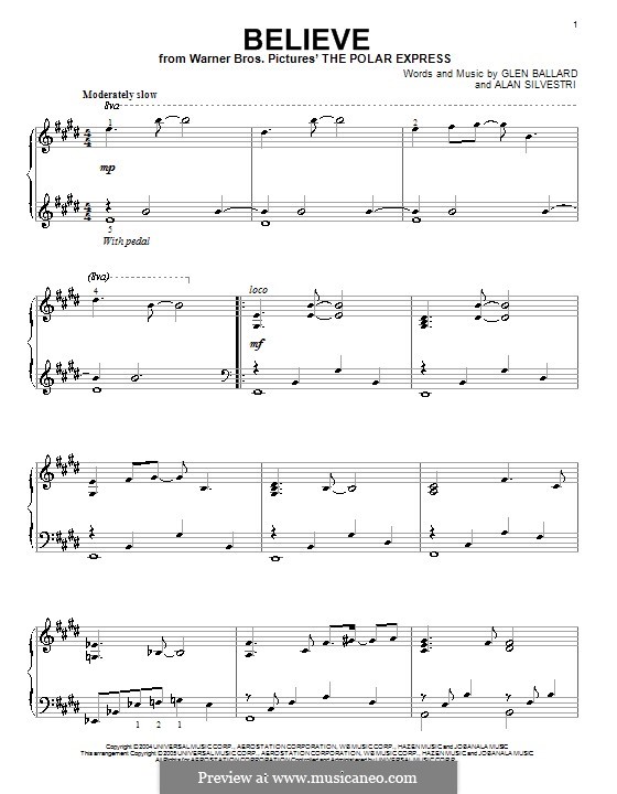 Believe (from The Polar Express): Для фортепиано by Alan Silvestri, Glen Ballard