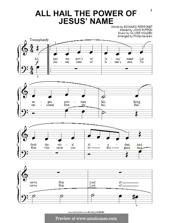 All Hail the Power of Jesus' Name: Для фортепиано (очень легкая версия) by Oliver Holden