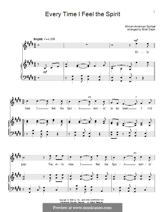 Every Time I Feel the Spirit: Для голоса и фортепиано (или гитары) by folklore