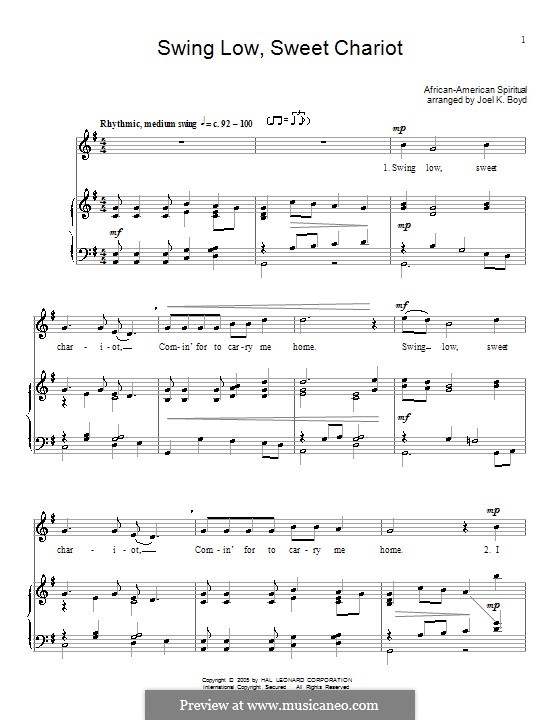 Swing Low, Sweet Chariot: Для голоса и фортепиано (или гитары) by folklore