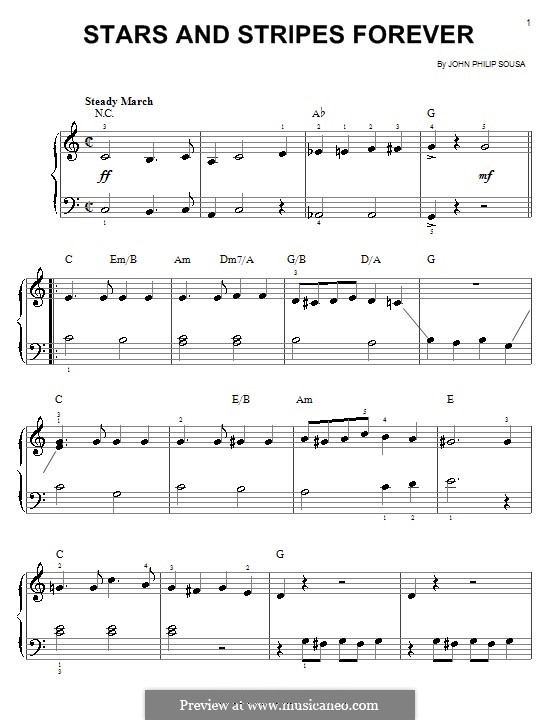 Звёзды и полосы навсегда: Для фортепиано (легкий уровень) (C Major) by Джон Филип Суза