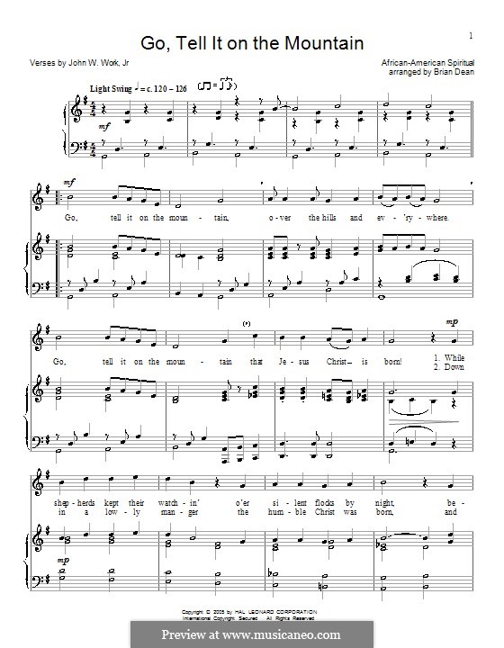 Go, Tell it on the Mountain (Printable Scores): Для голоса и фортепиано (или гитары) by folklore