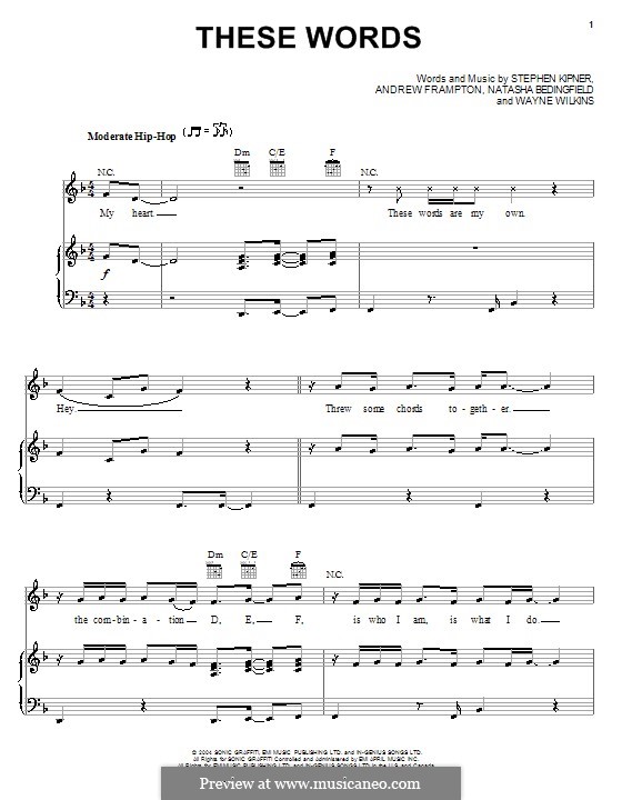 These Words (Natasha Bedingfield): Для голоса и фортепиано (или гитары) by Andrew Frampton, Stephen Alan Kipner, Wayne Wilkins