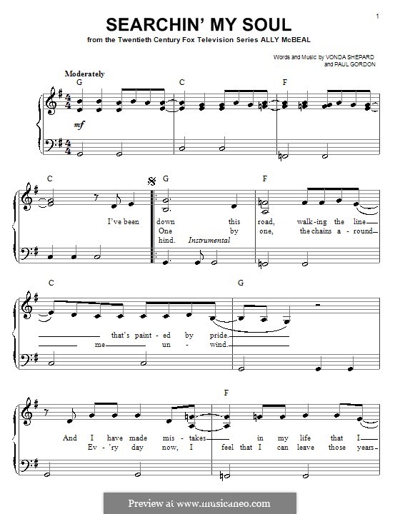 Searchin' My Soul (theme from Ally McBeal): Для фортепиано (легкий уровень) by Paul Gordon, Vonda Shepard