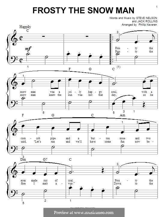 Frosty the Snow Man, for Piano: Very easy version (big notes) by Jack Rollins, Steve Nelson