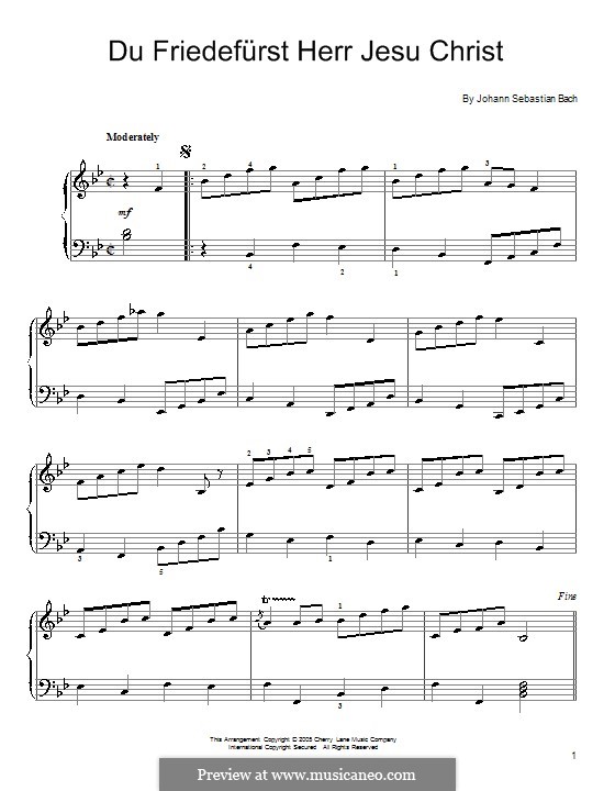 Du Friedefürst, Herr Jesu Christ, BWV 116: Для фортепиано by Иоганн Себастьян Бах