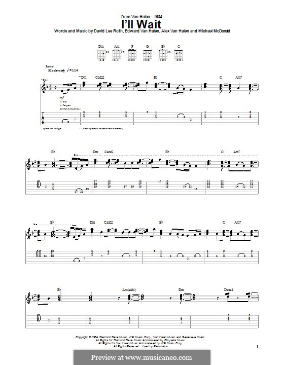 I'll Wait: Гитарная табулатура by Alex Van Halen, Edward Van Halen, Michael McDonald