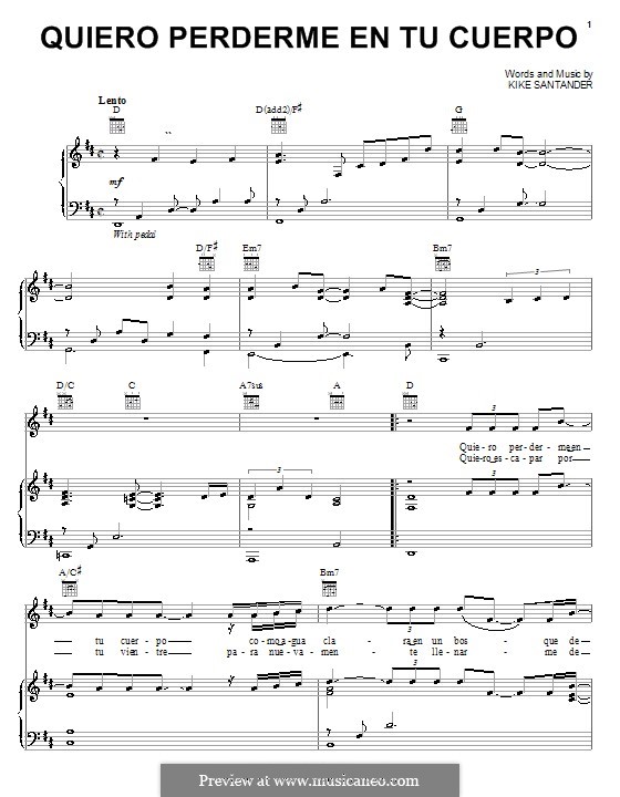 Quiero Perderme en tu Cuerpo: Для голоса и фортепиано (или гитары) by Kike Santander
