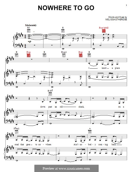 Nowhere To Go: Для голоса и фортепиано (или гитары) by Melissa Etheridge