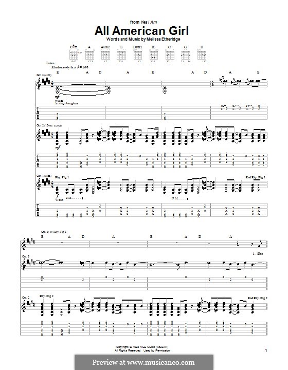 All American Girl: Гитарная табулатура by Melissa Etheridge