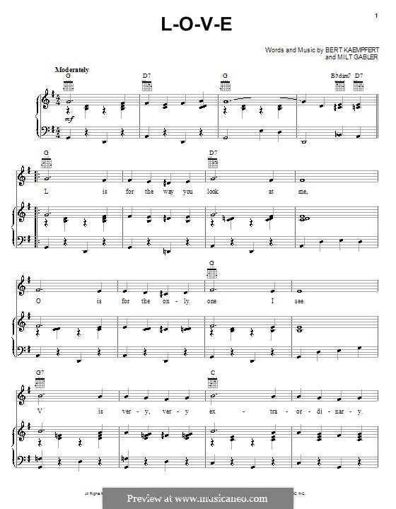 L-O-V-E (Nat King Cole): Для голоса и фортепиано (или гитары) by Bert Kaempfert, Milt Gabler