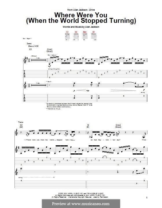 Where Were You (When the World Stopped Turning): Гитарная табулатура by Alan Jackson