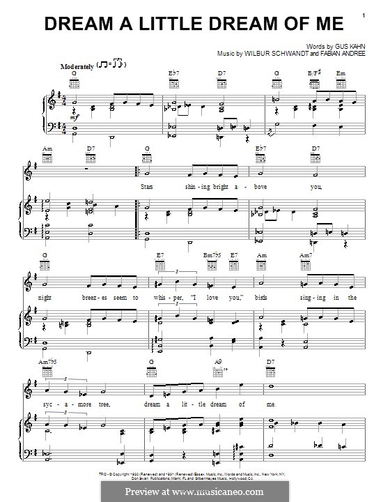 Dream a Little Dream of Me: Для голоса и фортепиано (или гитары) by Fabian Andre, Wilbur Schwandt