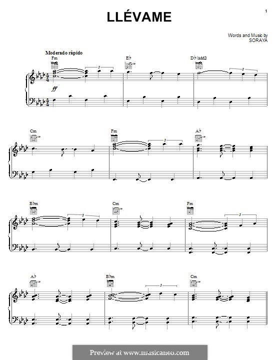 Llevame: Для голоса и фортепиано (или гитары) by Soraya