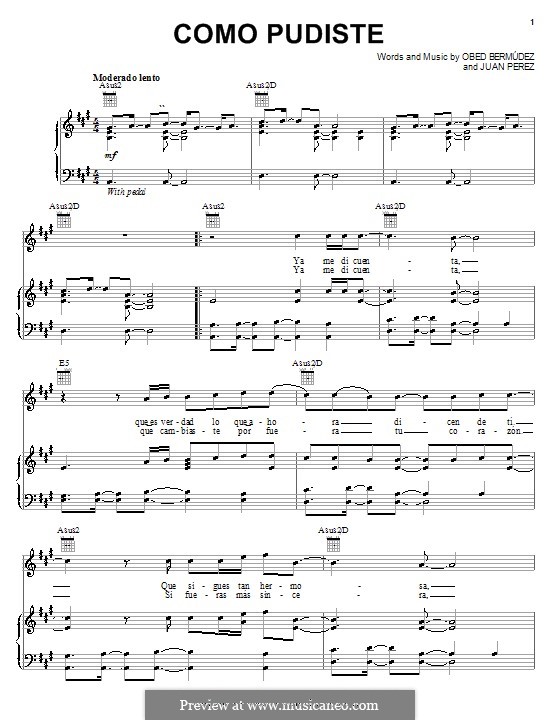 Como Pudiste: Для голоса и фортепиано (или гитары) by Juan Perez, Obie Bermudez