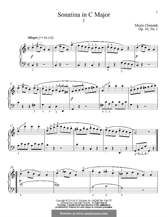 Сонатина No.1: Для фортепиано (ноты высокого качества) by Муцио Клементи
