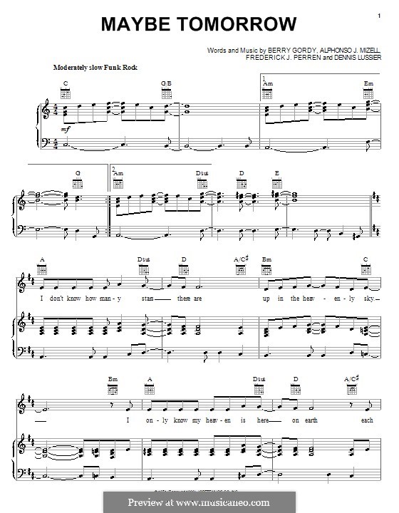 Maybe Tomorrow (The Jackson 5): Для голоса и фортепиано (или гитары) by Alphonso Mizell, Berry Gordy, Dennis Lussier, Freddie Perren