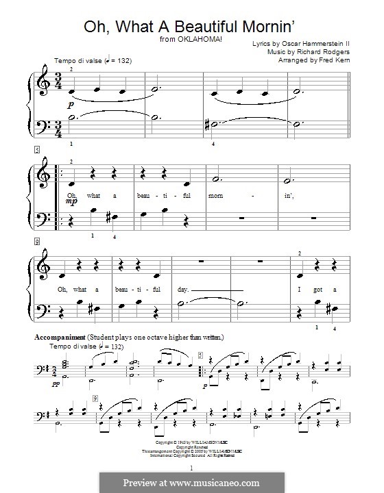 Oh, What a Beautiful Mornin' (from 'Oklahoma!'): Для фортепиано (очень легкая версия) by Richard Rodgers