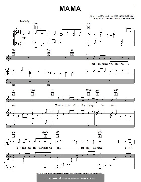 Mama (Il Divo): Для голоса и фортепиано (или гитары) by Andreas 'Quiz' Romdhane, Josef Larossi, Savan Kotecha