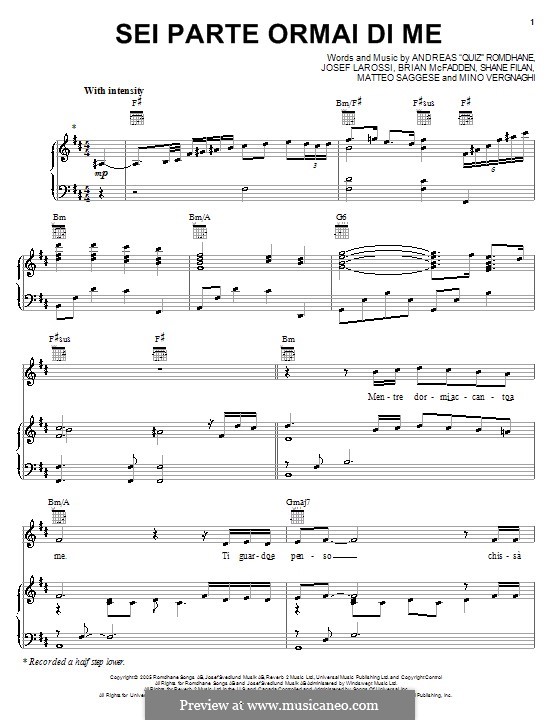 Sei parte ormai di me (Il Divo): Для голоса и фортепиано (или гитары) by Andreas 'Quiz' Romdhane, Brian McFadden, Josef Larossi, Matteo Saggese, Mino Vergnaghi, Shane Filan