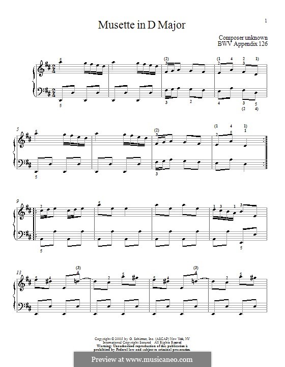 No.22 Мюзетт ре мажор, BWV Anh.126: Для фортепиано (ноты высокого качества) by Иоганн Себастьян Бах
