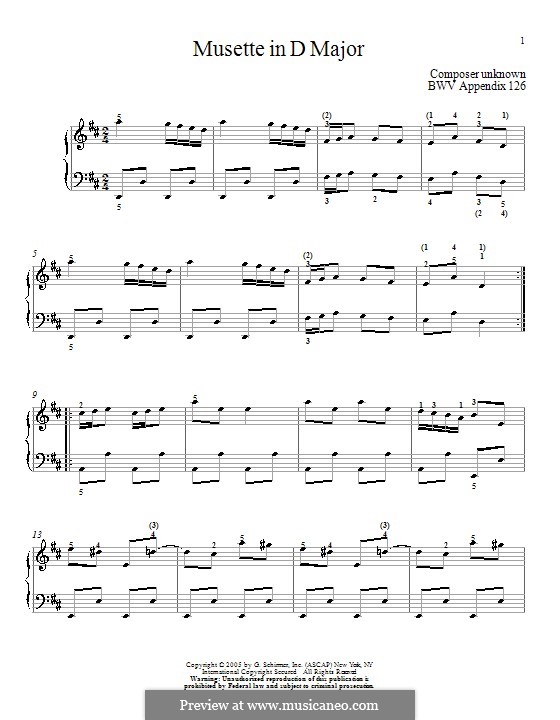 No.22 Мюзетт ре мажор, BWV Anh.126: Для фортепиано by Иоганн Себастьян Бах