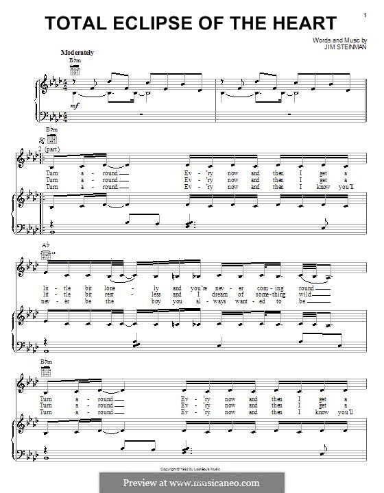 Total Eclipse of the Heart (Bonnie Tyler): Для голоса и фортепиано (или гитары) by Jim Steinman