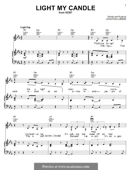 Light My Candle: Для голоса и фортепиано (или гитары) by Jonathan Larson