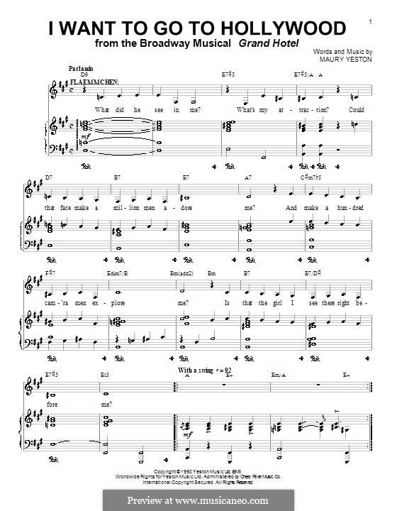 I Want To Go To Hollywood (from Grand Hotel): Для голоса и фортепиано (или гитары) by Maury Yeston