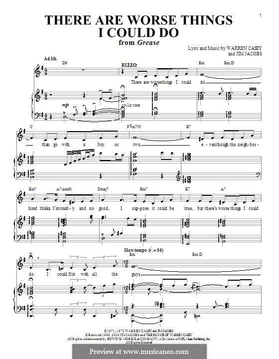 There Are Worse Things I Could Do (from Grease): Для голоса и фортепиано или гитары (Stockard Channing) by Jim Jacobs, Warren Casey