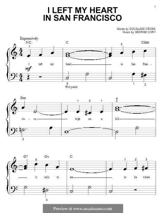 I Left My Heart in San Francisco: Для фортепиано (очень легкая версия) by George Cory