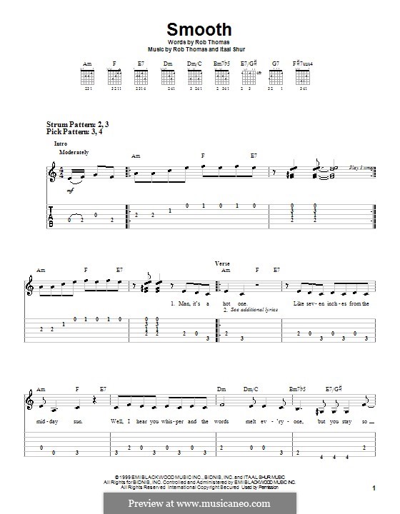 Smooth (Santana featuring Rob Thomas): Для гитары (очень легкая версия) by Itaal Shur, Rob Thomas