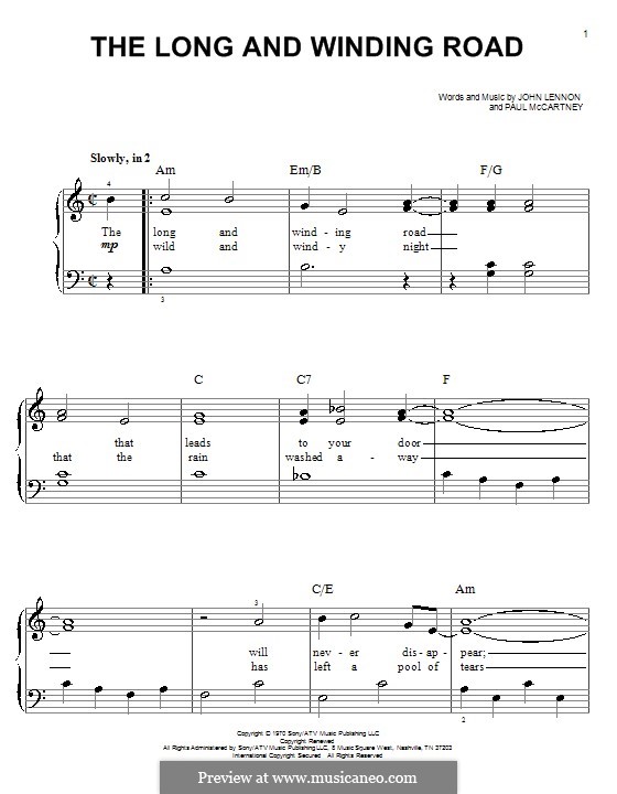 The Long and Winding Road (The Beatles): Для фортепиано (легкий уровень) by John Lennon, Paul McCartney