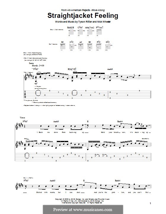 Straightjacket Feeling (The All-American Rejects): Для гитары с табулатурой by Nick Wheeler, Tyson Ritter