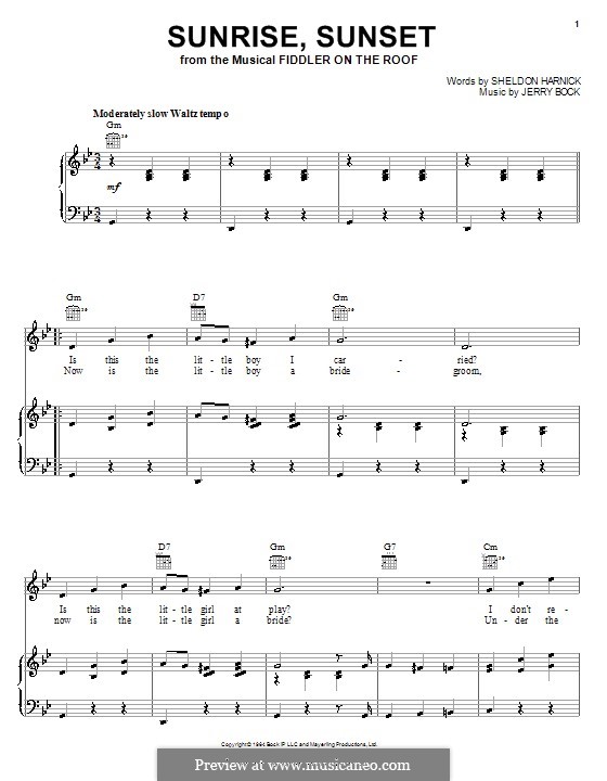Sunrise, Sunset (from Fiddler on the Roof): Для голоса и фортепиано (или гитары) by Jerry Bock