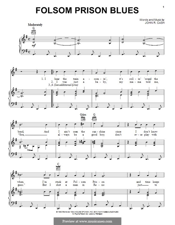 Folsom Prison Blues: Для голоса и фортепиано (или гитары) by Johnny Cash
