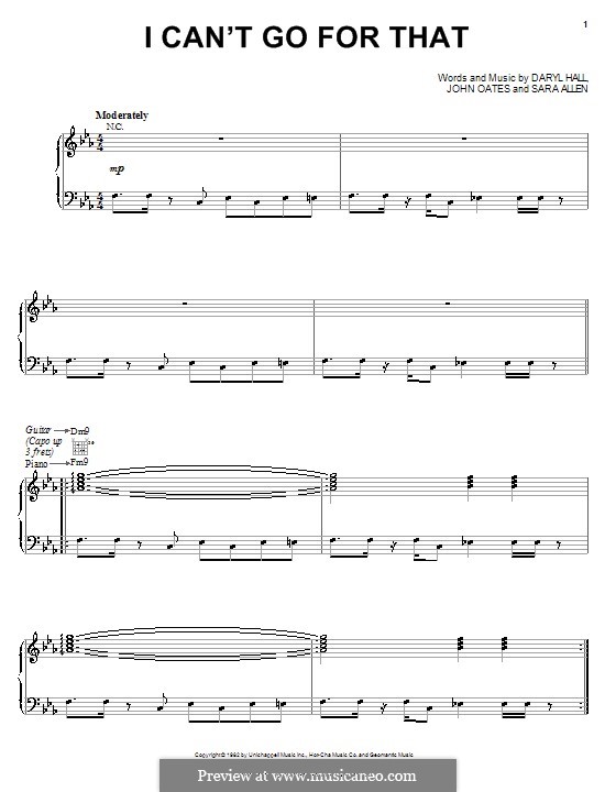 I Can't Go for That (Hall & Oates): Для голоса и фортепиано (или гитары) by Daryl Hall, John Oates, Sara Allen