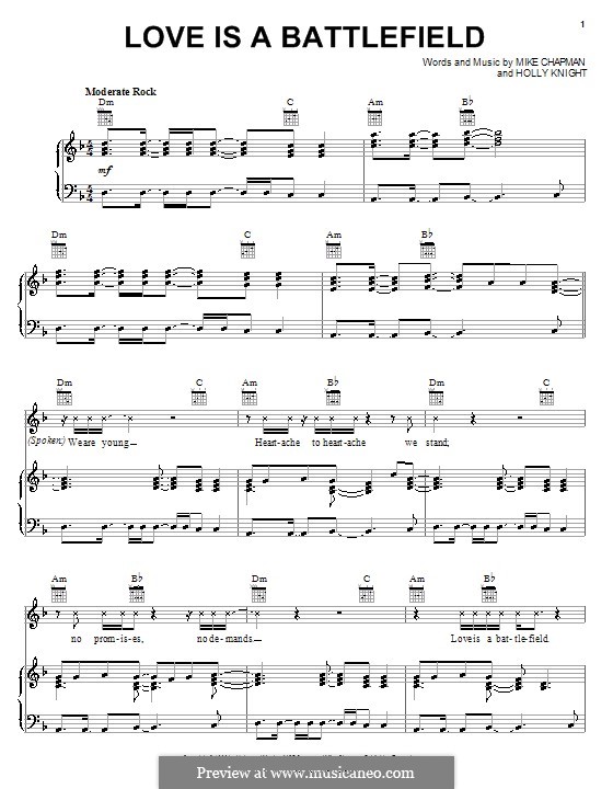 Love Is a Battlefield (Pat Benatar): Для голоса и фортепиано (или гитары) by Holly Knight, Mike Chapman