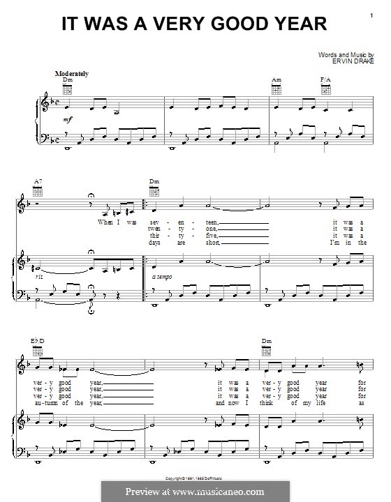 It Was a Very Good Year (Frank Sinatra): Для голоса и фортепиано (или гитары) by Ervin Drake