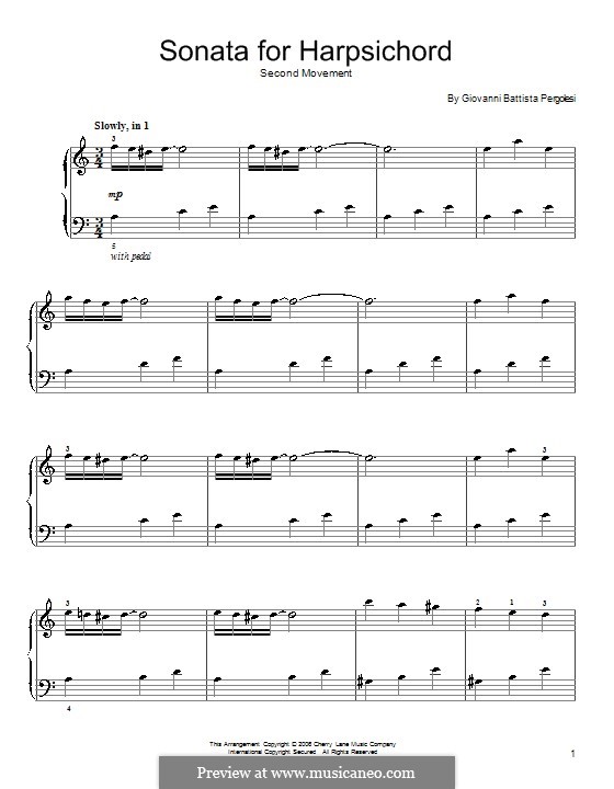 Соната для клавесина: Andantino Espressivo. Version for piano by Джованни Баттиста Перголези