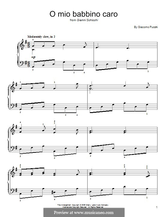 O mio babbino caro: Для фортепиано (легкий уровень) by Джакомо Пуччини