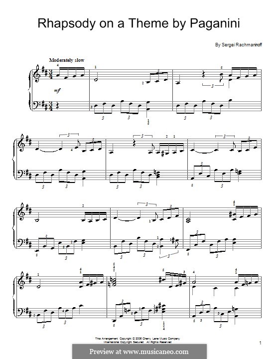Рапсодия на тему Паганини, Op.43: Вариация XVIII, для фортепиано by Сергей Рахманинов