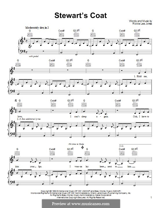 Stewart's Coat: Для голоса и фортепиано (или гитары) by Rickie Lee Jones
