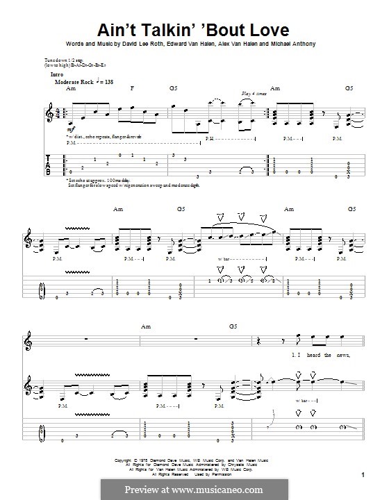 Ain't Talkin' 'Bout Love (Van Halen): Для гитары с табулатурой by Alex Van Halen, David Lee Roth, Edward Van Halen, Michael Anthony