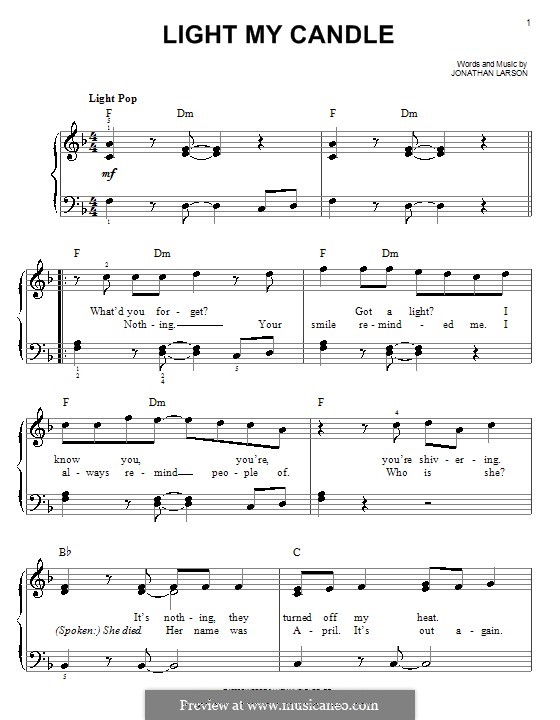 Light My Candle: Для начинающего пианиста by Jonathan Larson