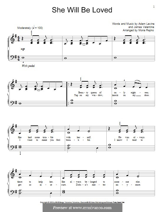 She Will Be Loved (Maroon 5): Для фортепиано by Adam Levine, James Valentine