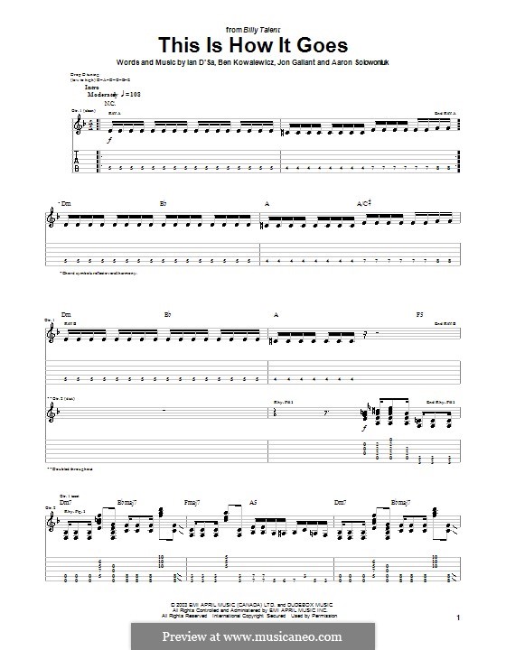 This Is How It Goes (Billy Talent): Гитарная табулатура by Aaron Solowoniuk, Ben Kowalewicz, Ian D'Sa, Jon Gallant