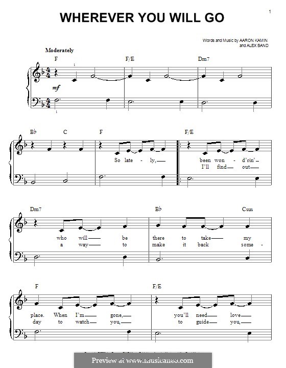 Wherever You Will Go (The Calling): Для фортепиано (легкий уровень) by Aaron Kamin, Alex Band