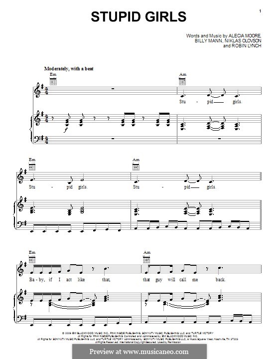 Stupid Girls (Pink): Для голоса и фортепиано (или гитары) by Alecia Moore, Billy Mann, Niklas Olovson, Robin Lynch